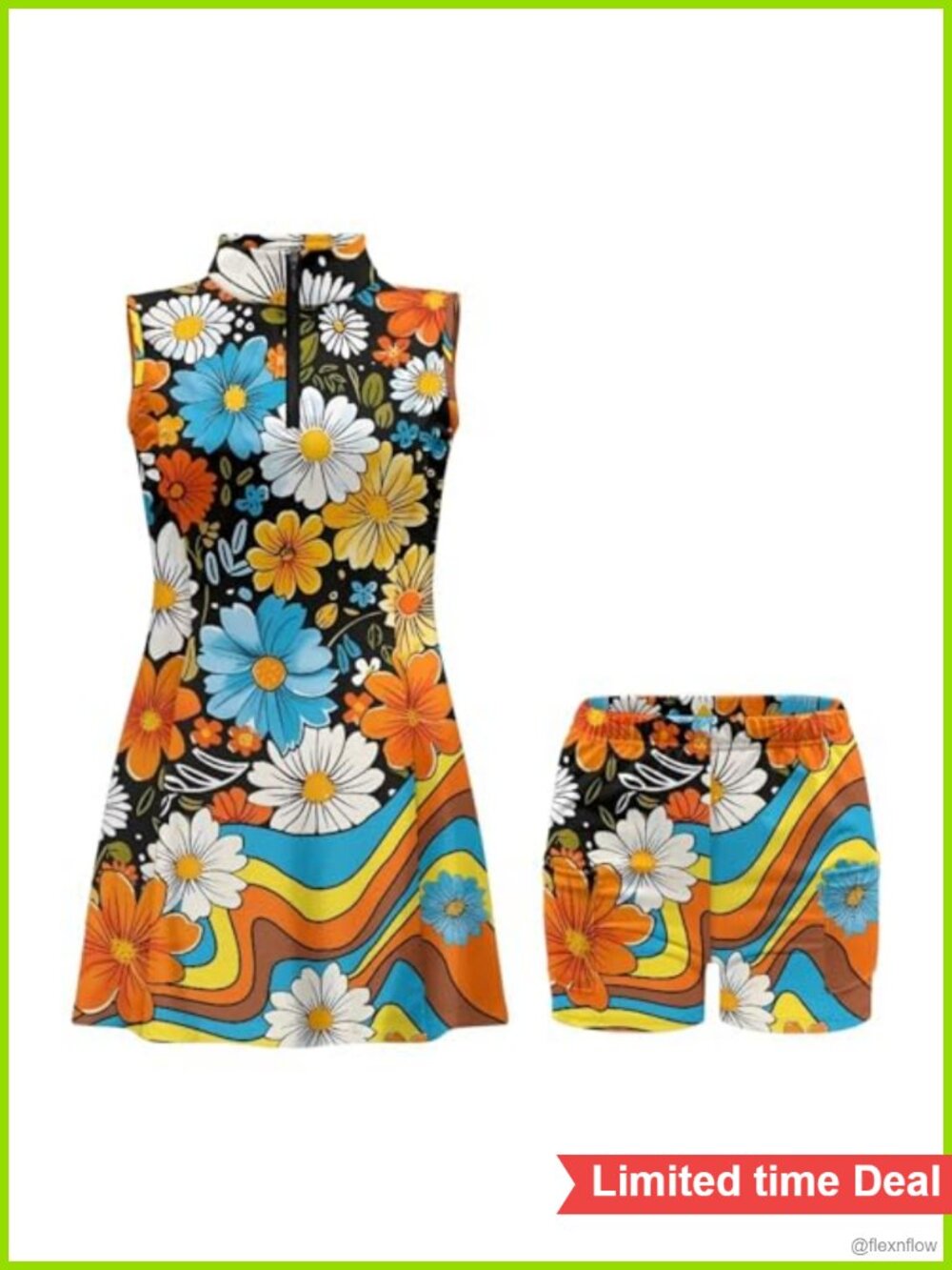 Tennis Golf Dress with Built-in Shorts & Pockets Sleeveless Athletic